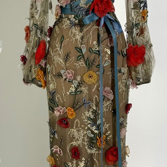 Brand New US 8 MARCHESA Embroidered Organza Floral Evening Gown - Picture 5 of 13